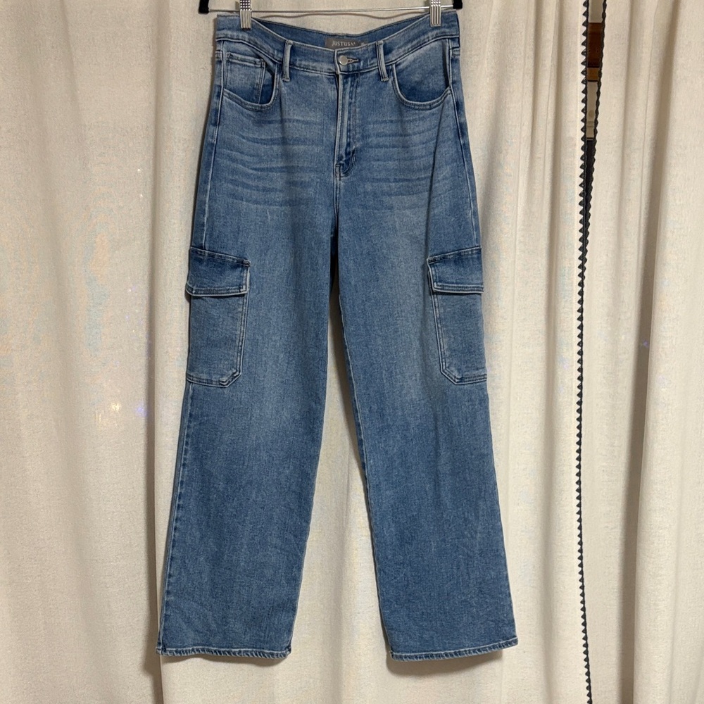 Just USA Straight Leg Cargo Jeans in Medium Blue